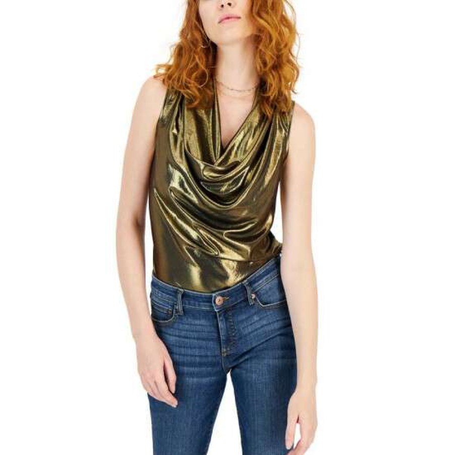 Women INC International Concepts | Best Sale Inc International Concepts Women'S Metallic Cowlneck Sleeveless Top, Created For Macy'S Gold