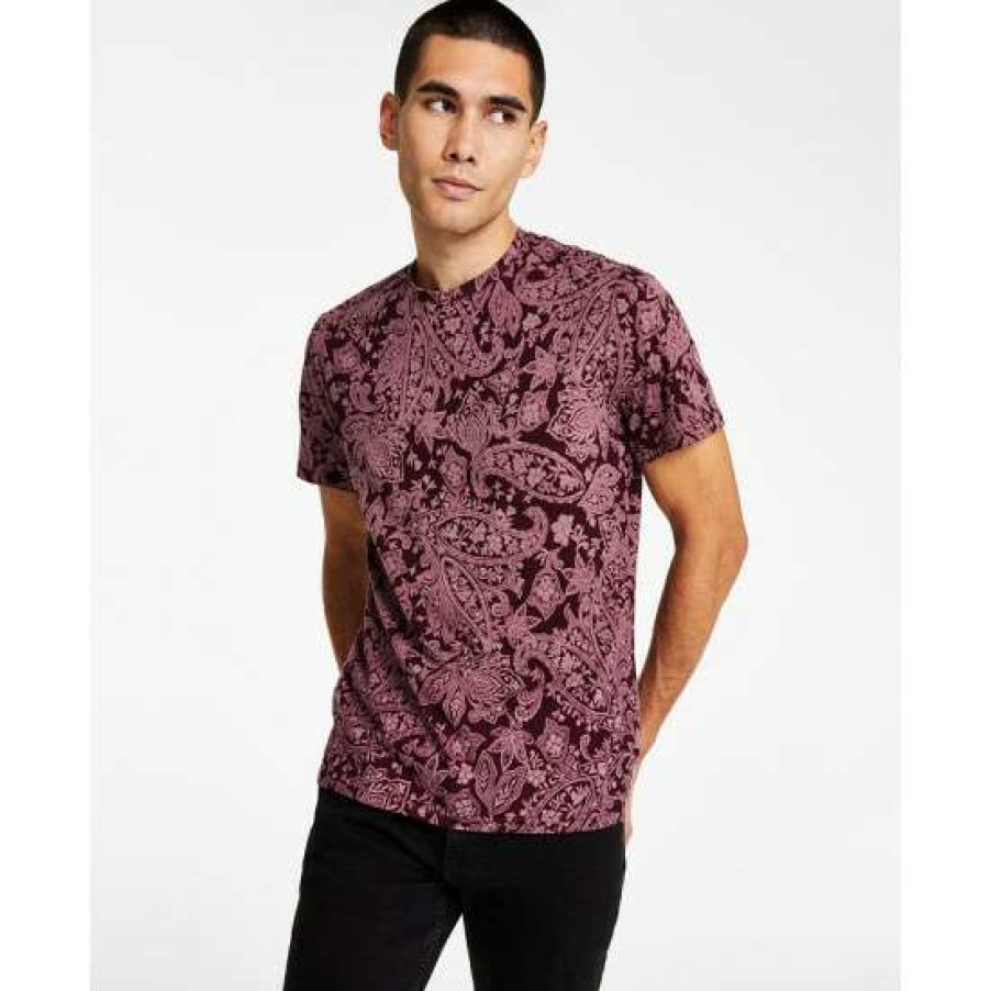 Men INC International Concepts | New Inc International Concepts Men'S Classic-Fit Paisley T-Shirt, Created For Macy'S Deep Black