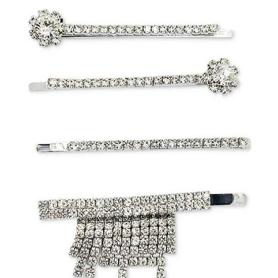 Jewelry & Watches INC International Concepts | Discount Inc International Concepts 4-Pc. Silver-Tone Flower & Fringe Bobby Pin Set, Created For Macy'S Crystal