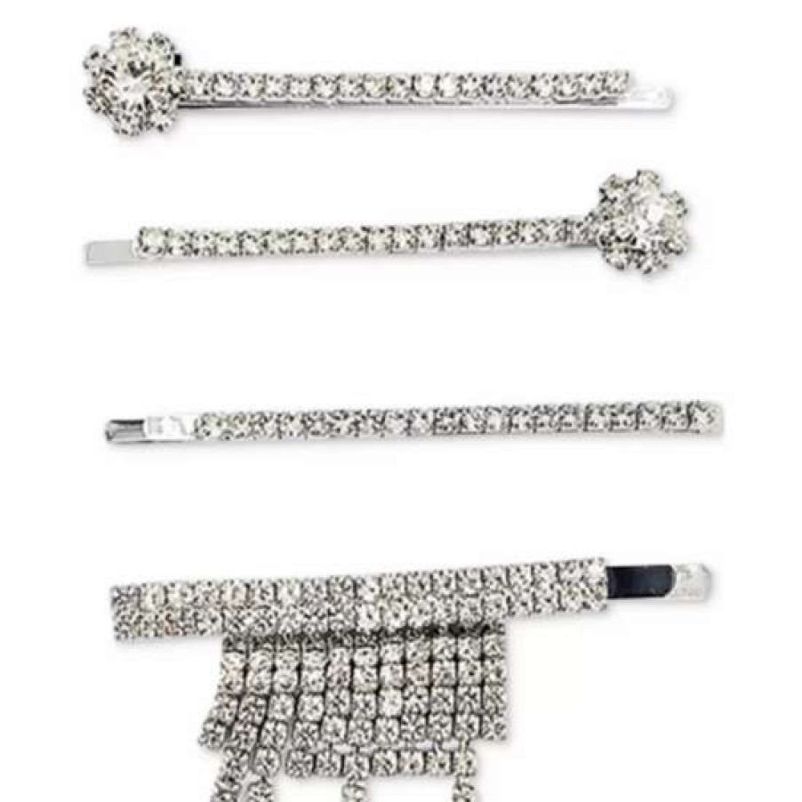 Jewelry & Watches INC International Concepts | Discount Inc International Concepts 4-Pc. Silver-Tone Flower & Fringe Bobby Pin Set, Created For Macy'S Crystal