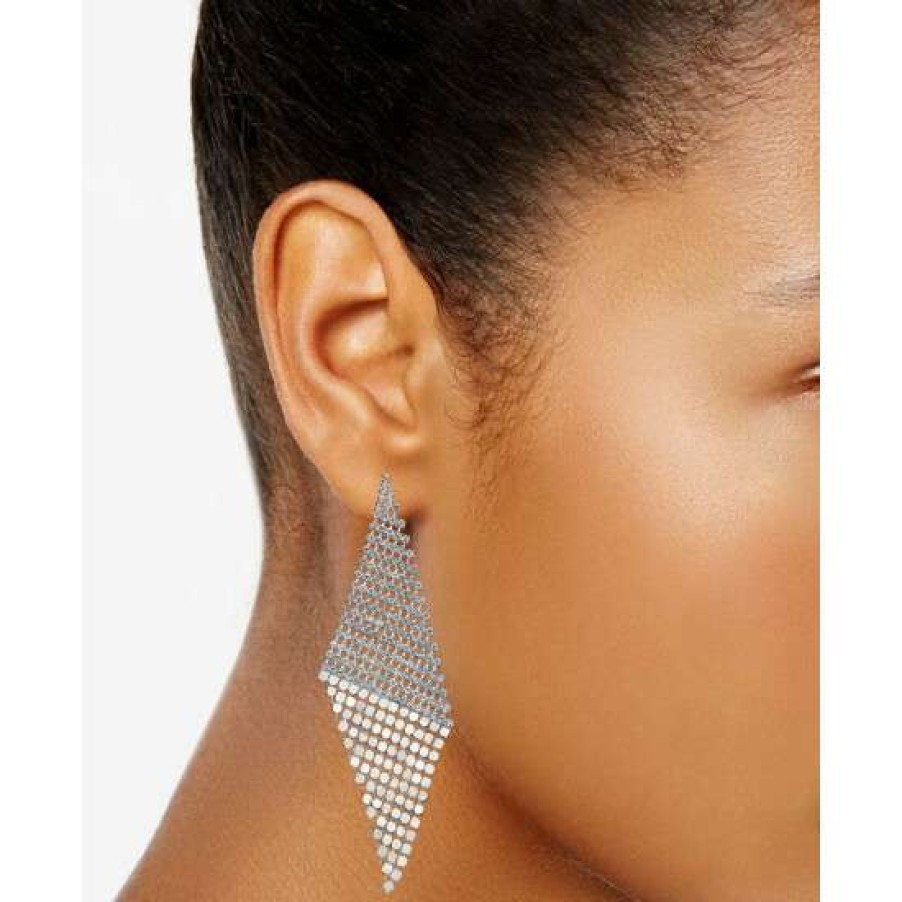 Jewelry & Watches INC International Concepts | Wholesale Inc International Concepts Tone Pave Triangular Mesh Statement Earrings, Created For Macy'S Silver