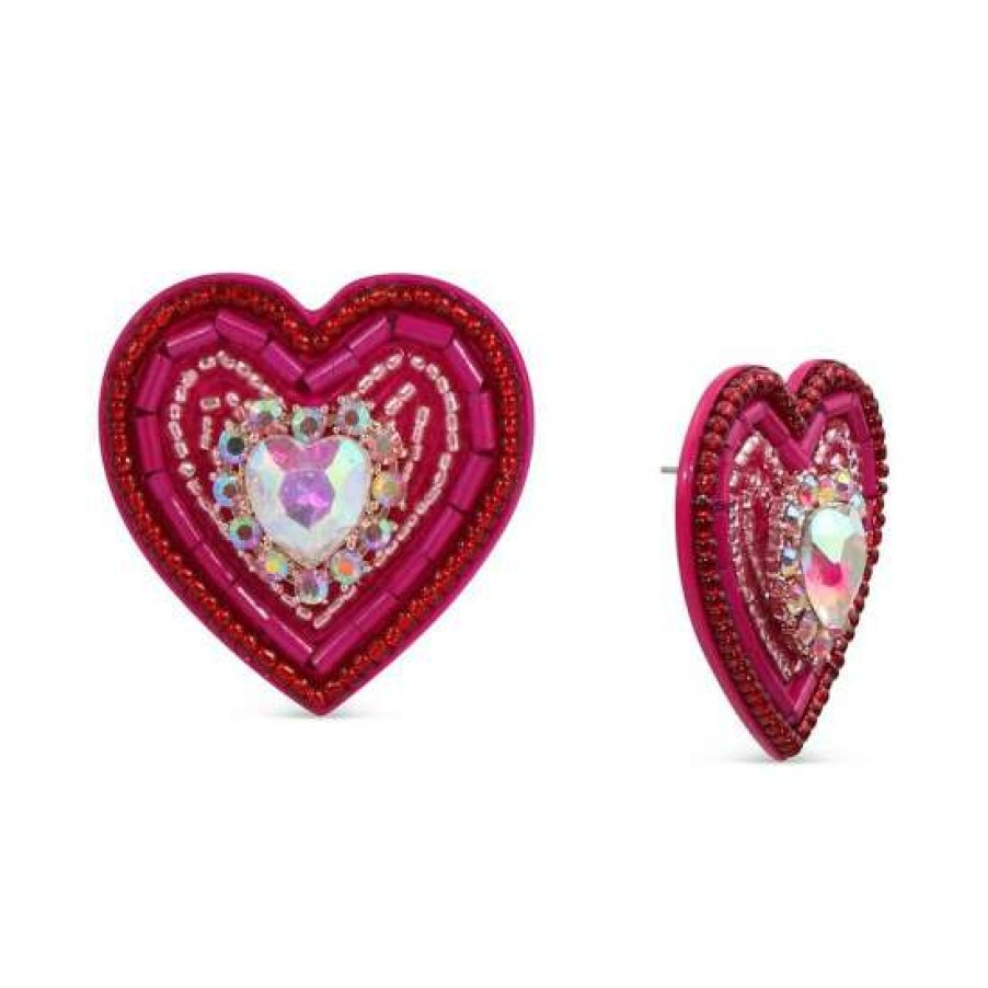 Jewelry & Watches INC International Concepts | Best Deal Inc International Concepts Fuchsia-Coated Rose Gold-Tone Crystal & Bead Heart Statement Stud Earrings, Created For Macy'S Multi