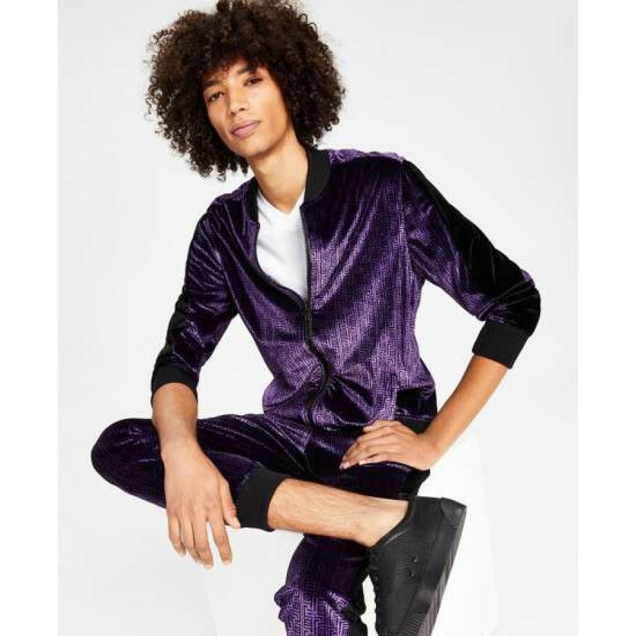 Men INC International Concepts | Deals Inc International Concepts Men'S Gemini Classic-Fit Geometric Full-Zip Velour Tracksuit Jacket, Created For Macy'S Deep Purple