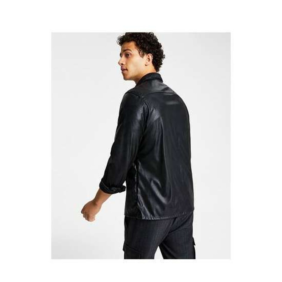 Men INC International Concepts | Top 10 Inc International Concepts Men'S Classic-Fit Faux-Leather Shirt Jacket, Created For Macy'S Deep Black