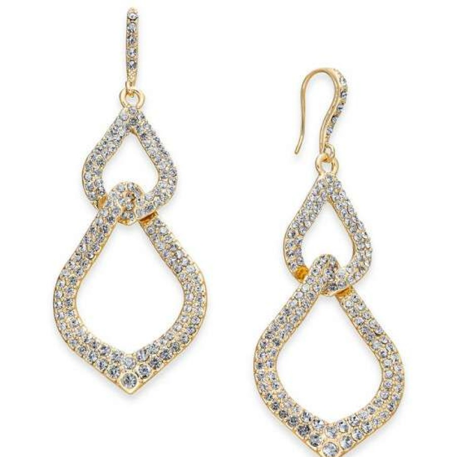 Jewelry & Watches INC International Concepts | Top 10 Inc International Concepts Gold-Tone Pave Interlocking Link Drop Earrings, Created For Macy'S Gold/Cryst