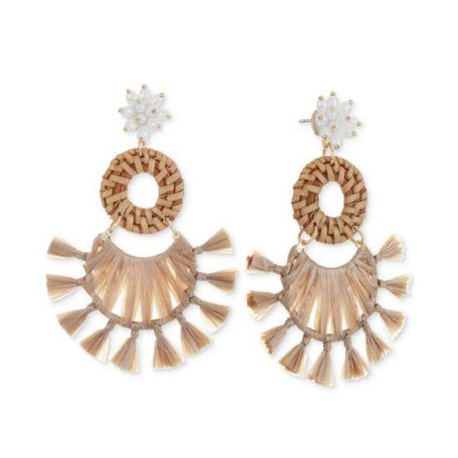 Jewelry & Watches INC International Concepts | Best Reviews Of Inc International Concepts Gold-Tone Imitation Pearl & Raffia-Wrapped Statement Earrings, Created For Macy'S Brown