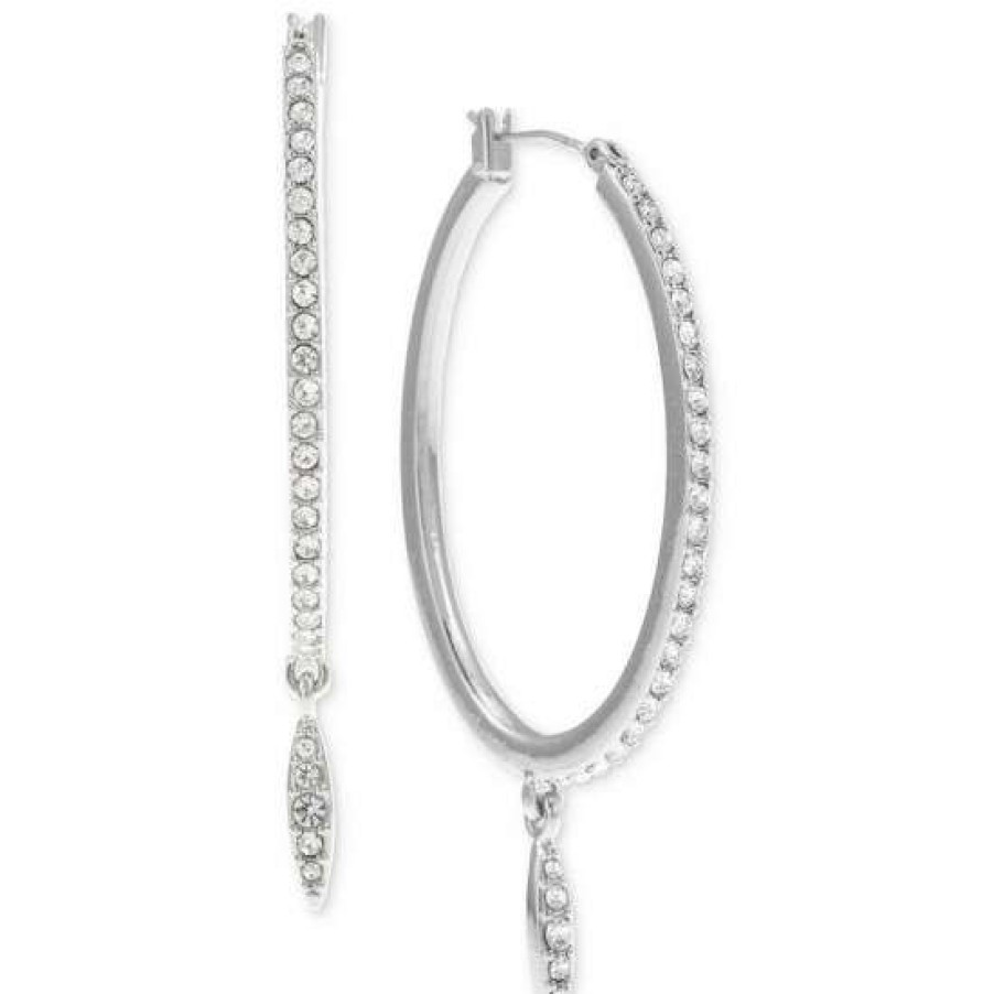 Jewelry & Watches INC International Concepts | Cheapest Inc International Concepts Tone Pave Marquise Bead Charm Hoop Earrings, Created For Macy'S Silver