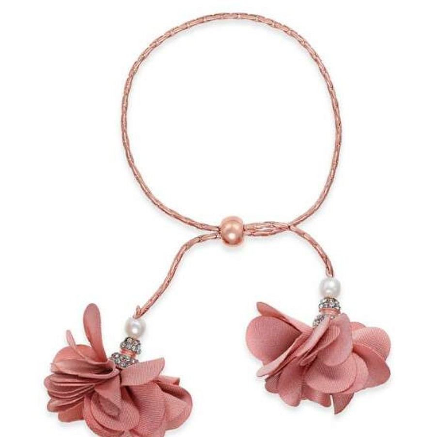 Jewelry & Watches INC International Concepts | Top 10 Inc International Concepts Imitation Pearl & Fabric Flower Bolo Bracelet, Created For Macy'S