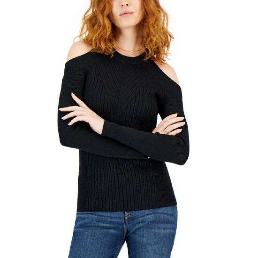 Women INC International Concepts | Best Pirce Inc International Concepts Women'S Cold-Shoulder Ribbed-Knit Metallic Sweater, Created For Macy'S