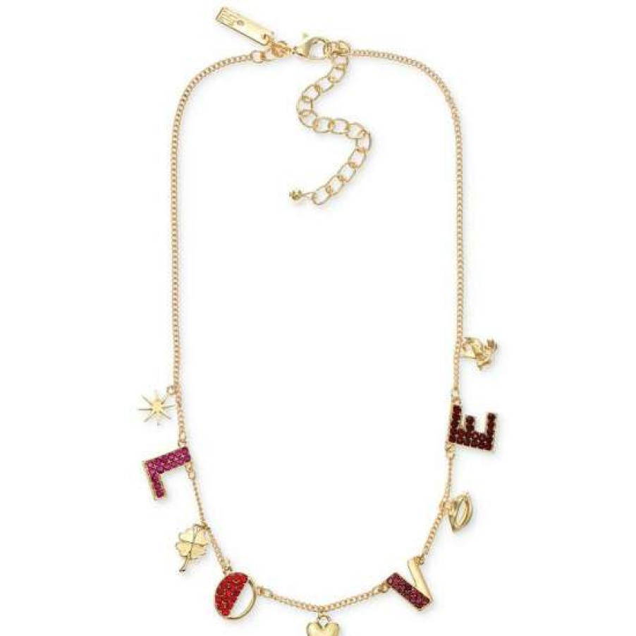 Jewelry & Watches INC International Concepts | Outlet Inc International Concepts Tone Multicolor Pave Love & Shaky Charm Statement Necklace, 18 + 3 Extender, Created For Macy'S Gold