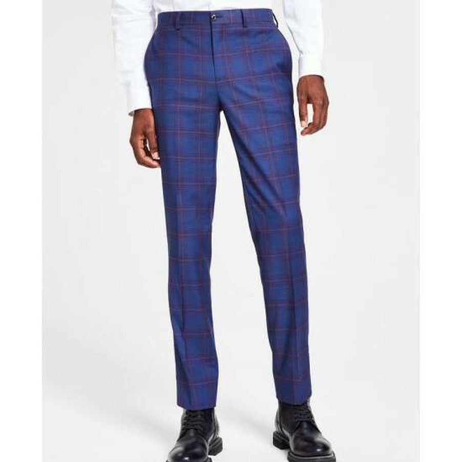 Men INC International Concepts | Best Pirce Inc International Concepts Men'S Sean Slim Fit Plaid Pants, Created For Macy'S Basic Navy