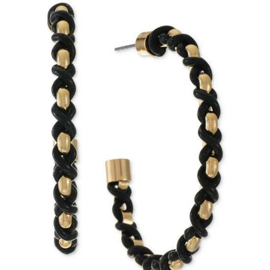 Jewelry & Watches INC International Concepts | Best Deal Inc International Concepts Gold-Tone Cord-Wrapped C-Hoop Earrings, Created For Macy'S Black