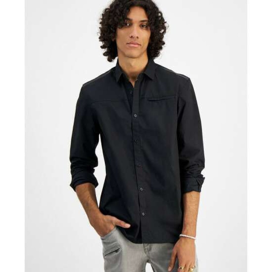 Men INC International Concepts | Brand New Inc International Concepts I.N.C. International Concepts Men'S Regular-Fit Shirt With Faux-Leather Trim, Created For Macy'S