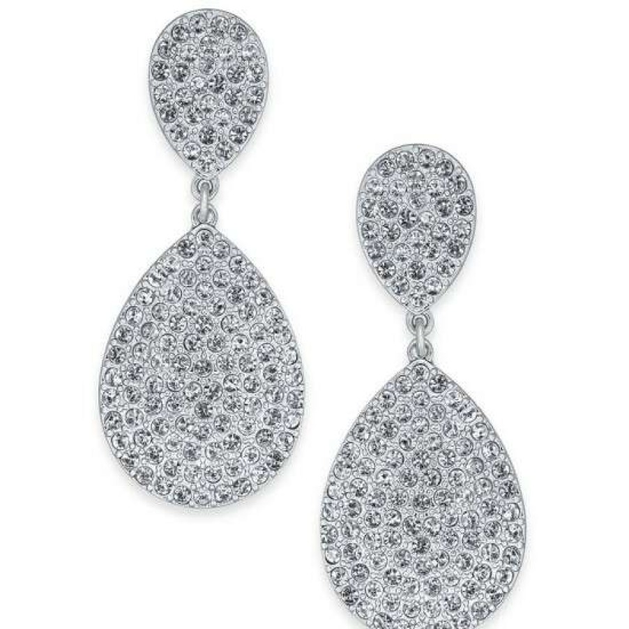 Jewelry & Watches INC International Concepts | Deals Inc International Concepts Pave Double Drop Earrings, Created For Macy'S Silver