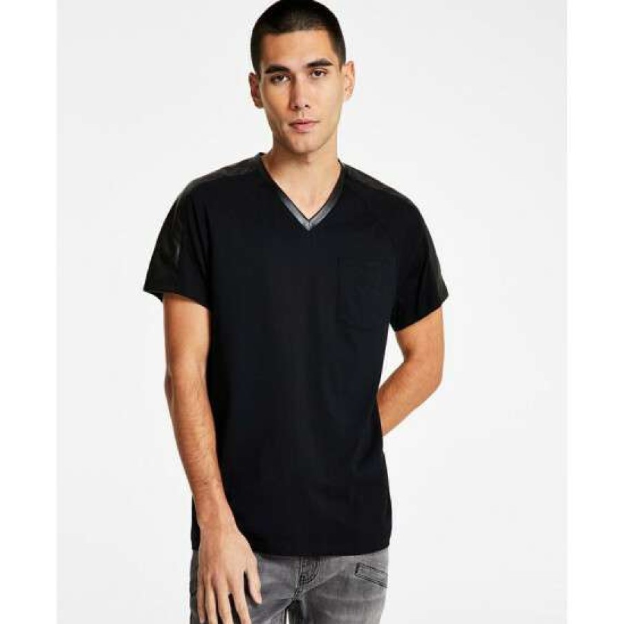 Men INC International Concepts | Discount Inc International Concepts Men'S Classic-Fit Pieced Faux-Leather V-Neck T-Shirt, Created For Macy'S