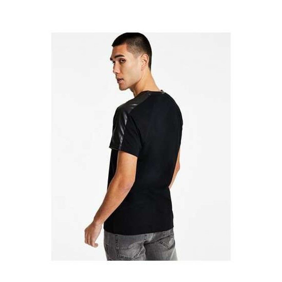 Men INC International Concepts | Discount Inc International Concepts Men'S Classic-Fit Pieced Faux-Leather V-Neck T-Shirt, Created For Macy'S