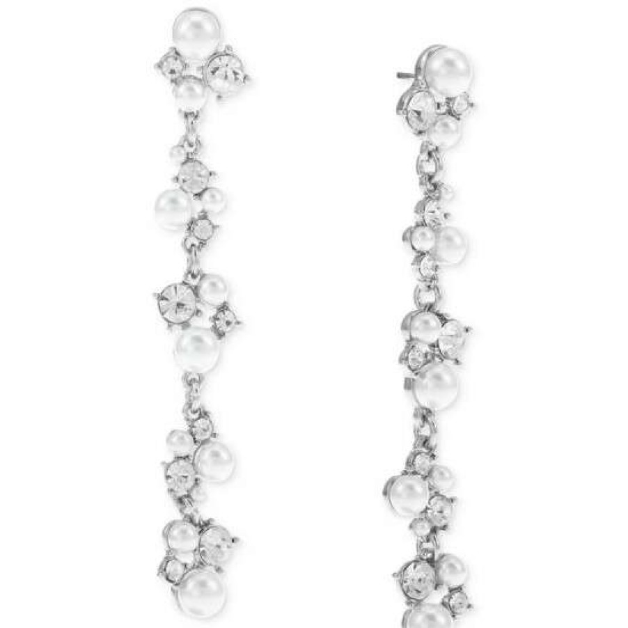 Jewelry & Watches INC International Concepts | Cheap Inc International Concepts Tone Crystal & Imitation Pearl Linear Drop Earrings, Created For Macy'S Silver