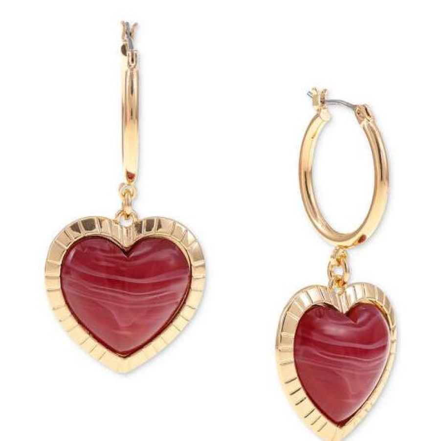 Jewelry & Watches INC International Concepts | Buy Inc International Concepts Gold-Tone Stone Heart Charm Hoop Earrings, Created For Macy'S Pink