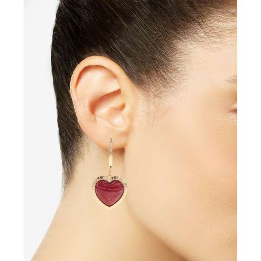 Jewelry & Watches INC International Concepts | Buy Inc International Concepts Gold-Tone Stone Heart Charm Hoop Earrings, Created For Macy'S Pink