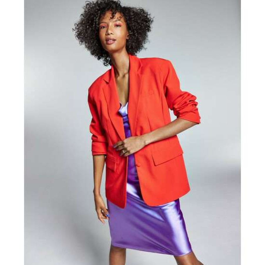 Women INC International Concepts | Cheapest Inc International Concepts Ade Samuel For Inc Women'S Oversized Blazer, Created For Macy'S Fiery Red