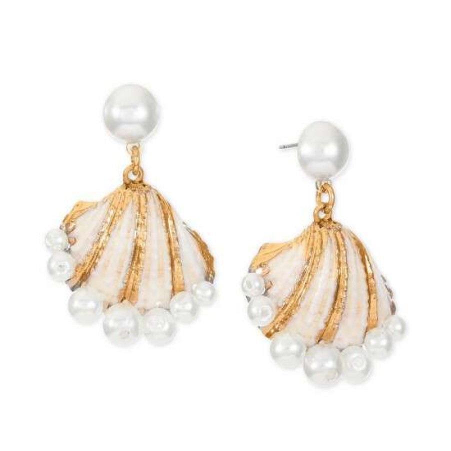 Jewelry & Watches INC International Concepts | Deals Inc International Concepts Gold-Tone Imitation Pearl Shell Drop Earrings, Created For Macy'S White