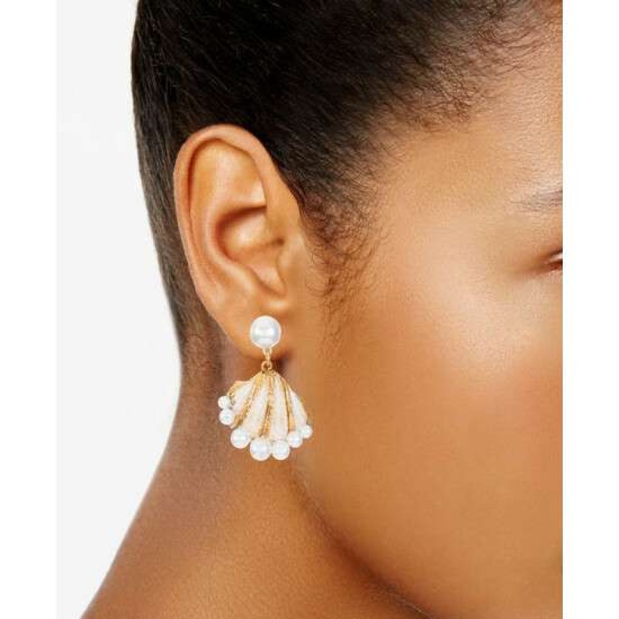 Jewelry & Watches INC International Concepts | Deals Inc International Concepts Gold-Tone Imitation Pearl Shell Drop Earrings, Created For Macy'S White