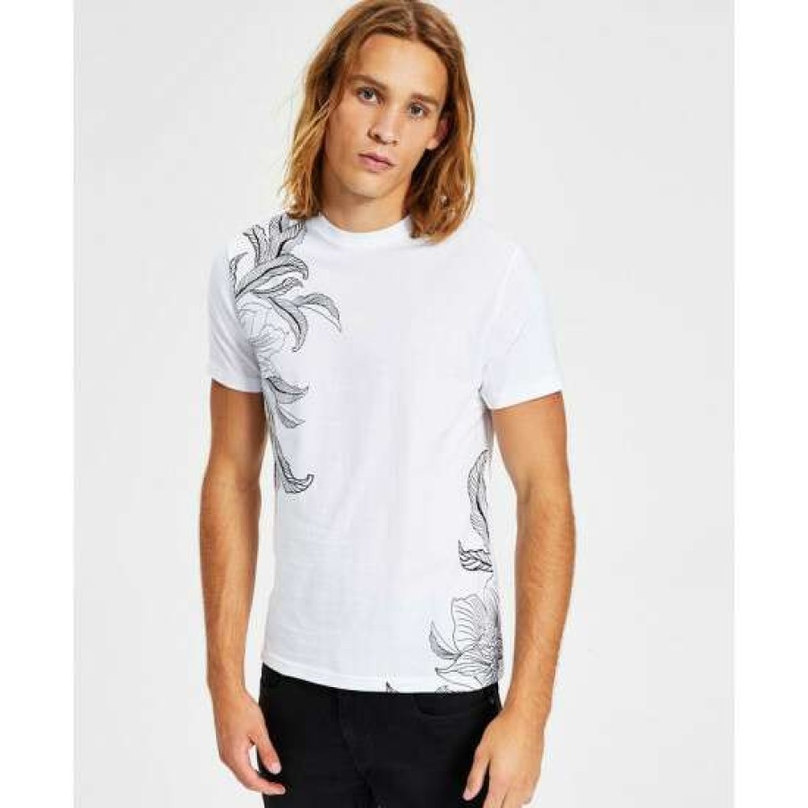 Men INC International Concepts | Discount Inc International Concepts Men'S Jordan Classic-Fit Short-Sleeve Drawn Leaf Print T-Shirt, Created For Macy'S Bright White