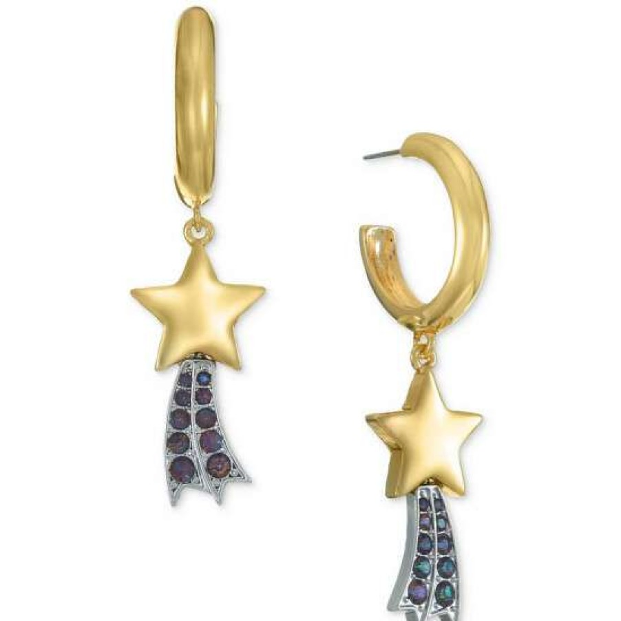 Jewelry & Watches INC International Concepts | Budget Inc International Concepts Two-Tone Pave Shooting Star Charm C-Hoop Earrings, Created For Macy'S Gold