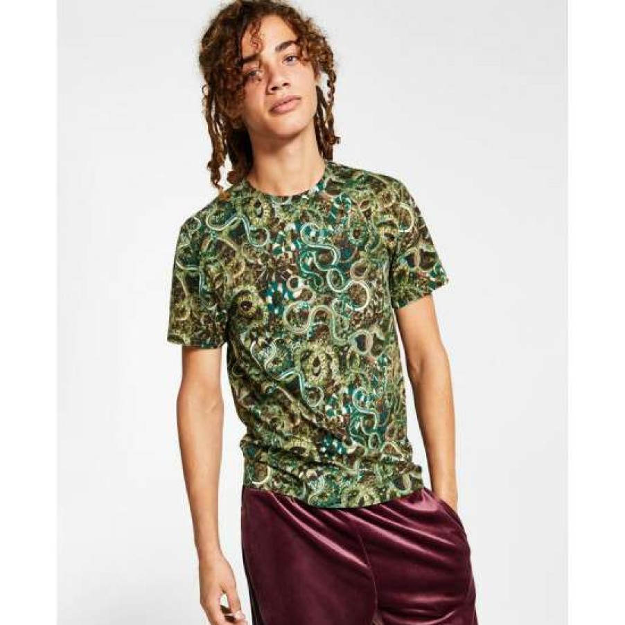 Men INC International Concepts | Buy Inc International Concepts I.N.C. International Concepts Men'S Snake Graphic T-Shirt, Created For Macy'S Green Tea Leaf