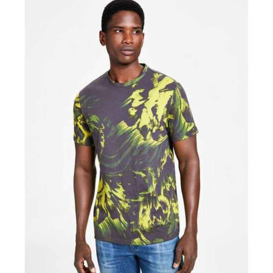 Men INC International Concepts | Budget Inc International Concepts Men'S Henry Classic-Fit Abstract Floral Graphic T-Shirt, Created For Macy'S Lentil Sprout