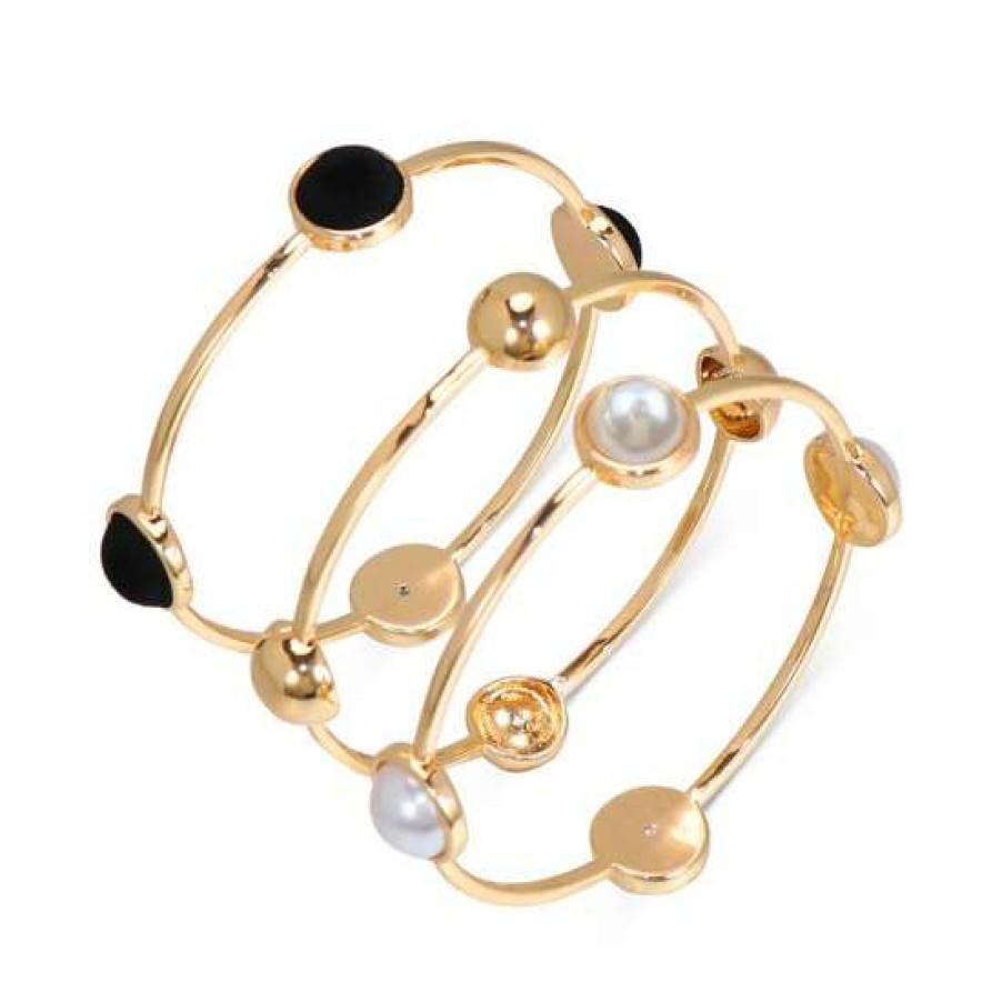 Jewelry & Watches INC International Concepts | Cheapest Inc International Concepts Gold-Tone 3-Pc. Set Imitation Pearl & Colored Cap Bangle Bracelets, Created For Macy'S Black