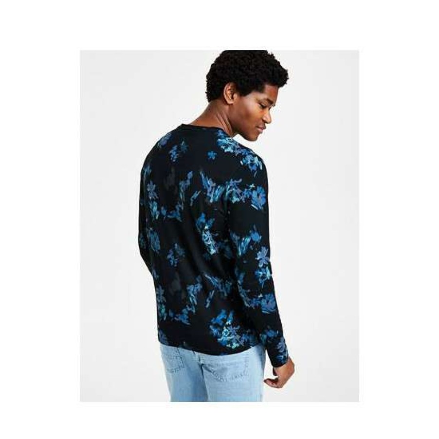 Men INC International Concepts | Coupon Inc International Concepts Men'S Jason Classic-Fit Long-Sleeve Floral Print Crewneck T-Shirt, Created For Macy'S Basic Navy