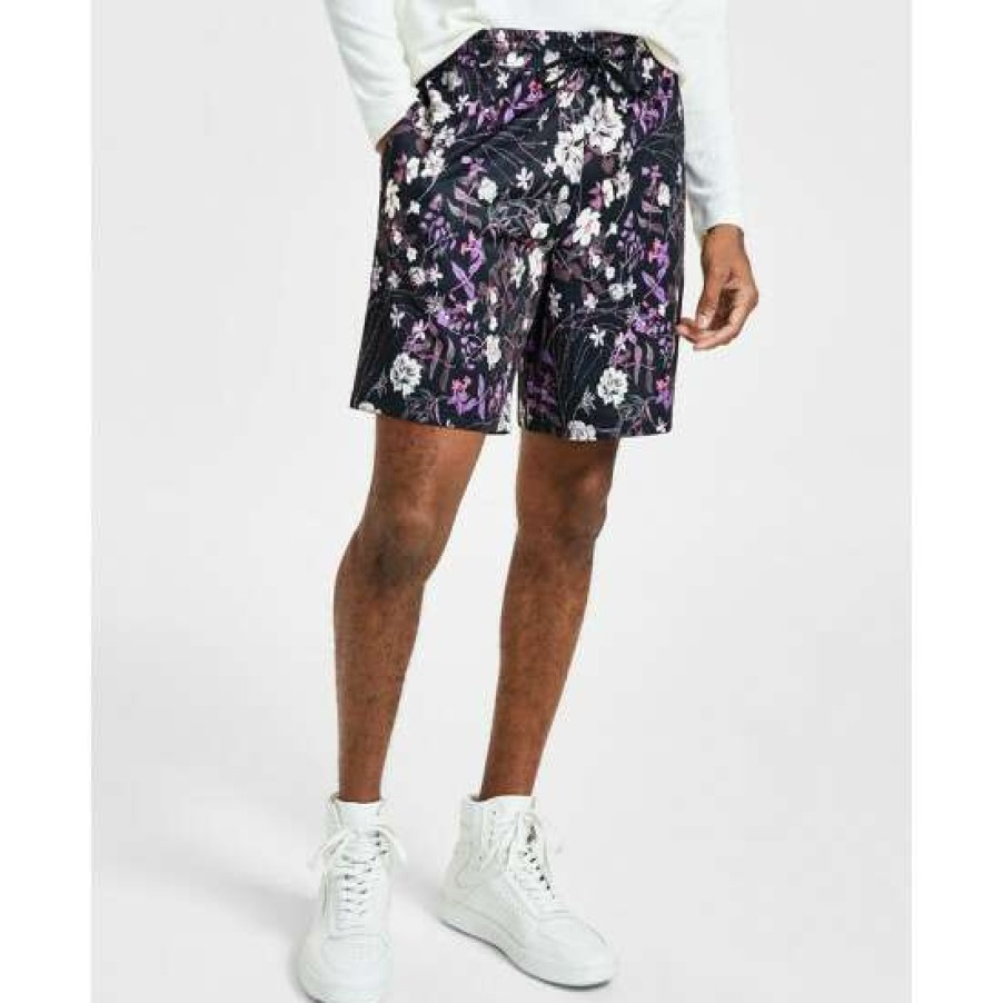 Women INC International Concepts | Best Deal Inc International Concepts Men'S Floral Print Knit Drawstring 7-3/4 Shorts, Created For Macy'S Deep Black