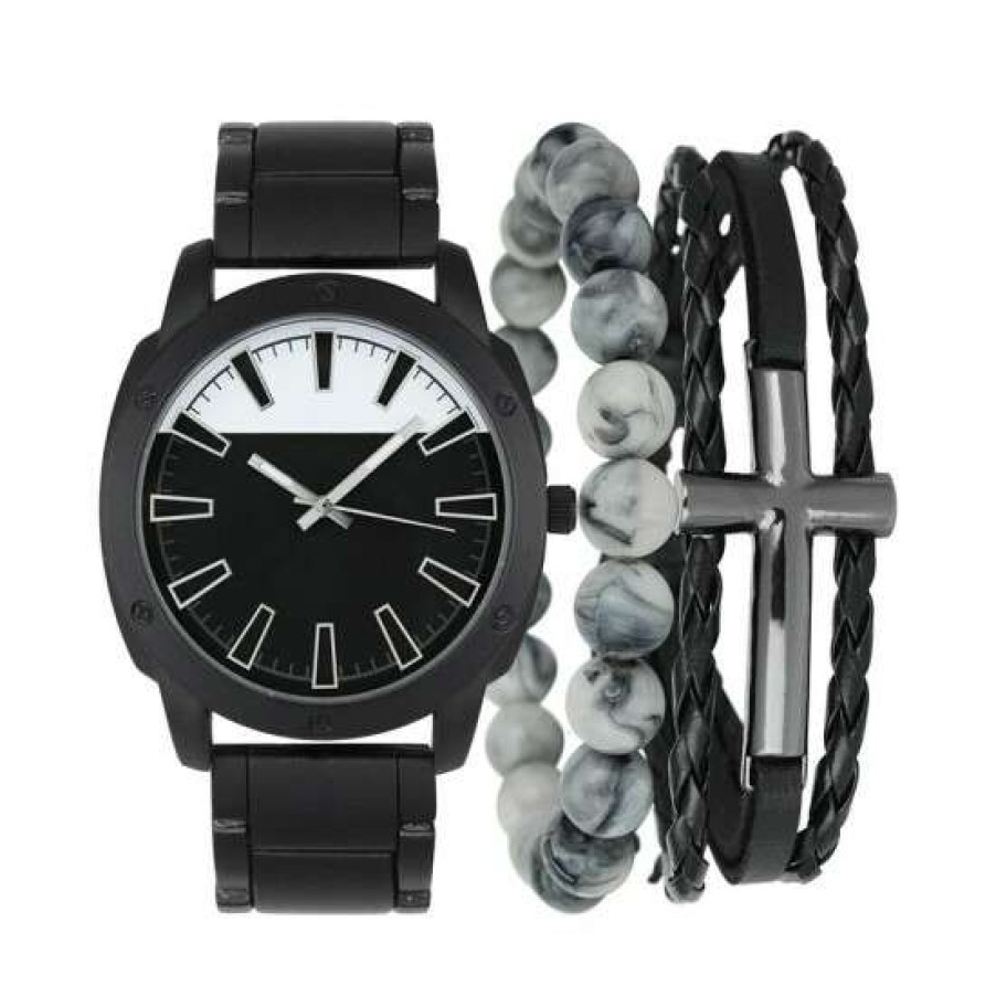 Jewelry & Watches INC International Concepts | Coupon Inc International Concepts Men'S Tone Bracelet Watch 49Mm Gift Set, Created For Macy'S Black