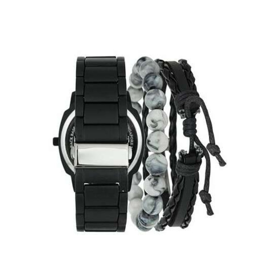 Jewelry & Watches INC International Concepts | Coupon Inc International Concepts Men'S Tone Bracelet Watch 49Mm Gift Set, Created For Macy'S Black