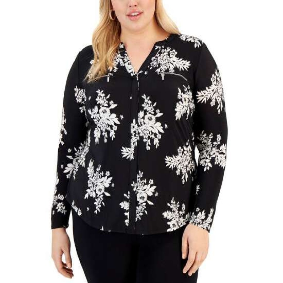 Women INC International Concepts | Best Pirce Inc International Concepts Plus Size Floral-Print Zip-Pocket Top, Created For Macy'S Johanna Bouquet