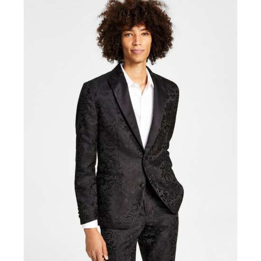 Men INC International Concepts | New Inc International Concepts Men'S Lacy Slim-Fit Floral Jacquard Suit Jacket, Created For Macy'S Deep Black