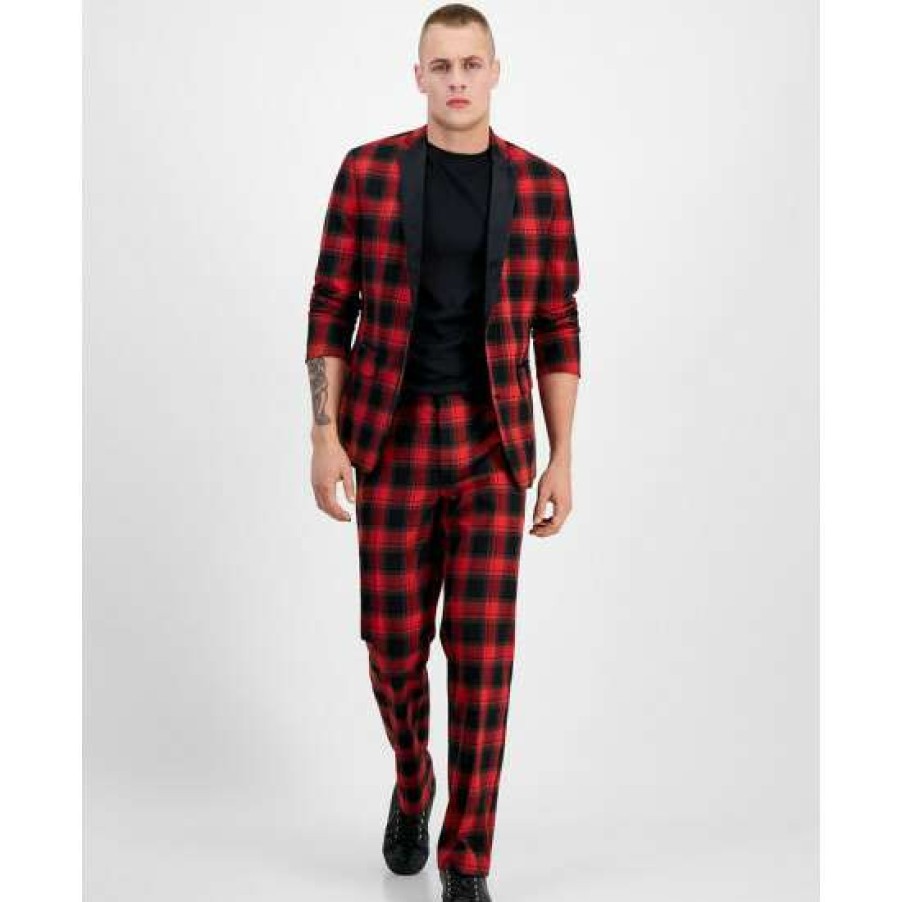 Men INC International Concepts | Deals Inc International Concepts Men'S Alain Slim-Fit Plaid Suit Jacket, Created For Macy'S Cut Ruby